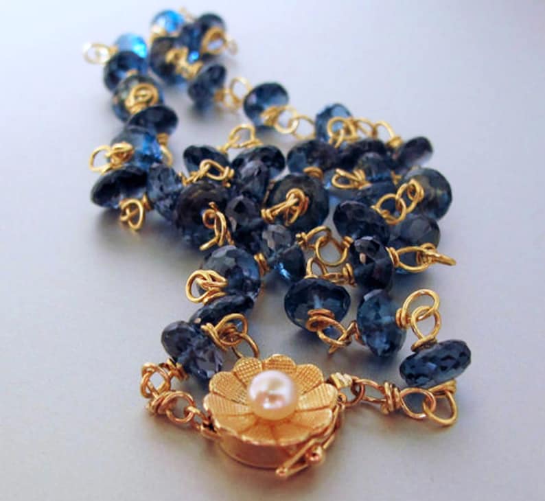 14K Solid Gold London Blue Topaz Necklace - Etsy