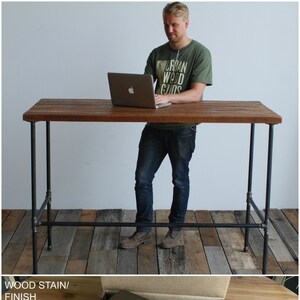 Industrial Pipe Leg Desk made with reclaimed wood. Custom designs welcome. Choice of size, height, wood thickness, and finish image 1