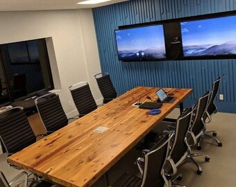 Large Wood Table for Office Meeting - Conference Table Made with Reclaimed Wood -Custom Wood Table Top and Steel Legs - Industrial Furniture