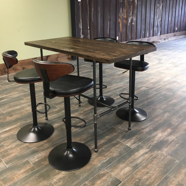 Reclaimed Wood Bar Table Restaurant Counter - Counter Height Dining Table for Restaurant - Industrial Bar Table with Steel Pipe Legs