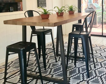 Wood Dining Table with reclaimed wood top, 2.5" thick top, Table, Counter or Bar Height, choose wood finish.