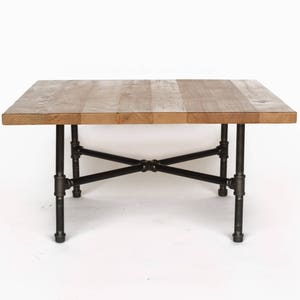 Reclaimed Wood Coffee Table made with reclaimed wood and iron pipe legs. Choose size, thickness, and wood finish image 1