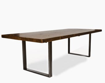 Rustic Reclaimed Wood Table with steel base, Conference Table, Dining Table with 1.5" reclaimed wood top, choice of style, size, finish