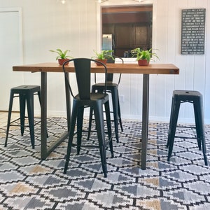 Solid Wood Bar Height or Counter Height Table, Pub Table with reclaimed wood and flared U steel legs. Choose color, size, thickness, finish image 3