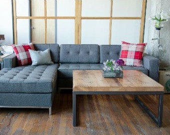 Urban Wood Goods Coffee Table with reclaimed wood top and painted steel base. Choose size and wood finish.  Custom inquiries welcome.