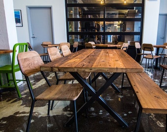 Reclaimed Wood Dining Table, Bar Table, Rustic Dining Table with steel X frame legs in choice of sizes or finishes