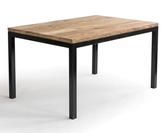 Reclaimed Wood Dining Table painted steel base in your choice of steel base color, wood finish, size. 1.5" thick top. Custom orders welcome