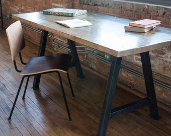 Modern Harvest Wood Desk with reclaimed wood top and steel base, standard reclaimed wood top 48" x 18" x 30" h-choose size, style, finish