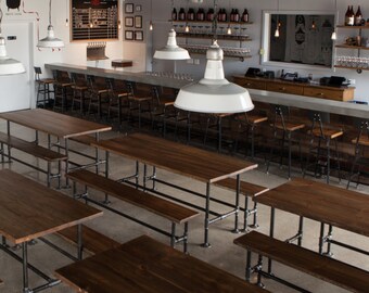 Industrial reclaimed wood table with iron pipe legs in choice of sizes or finishes