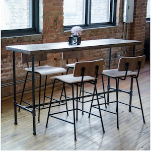 Reclamed Wood Counter Height Bistro Table, Bar Height Table made with reclaimed wood and iron pipe legs. image 1