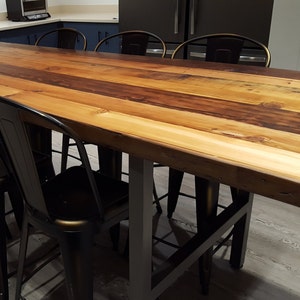 Large Plank Wood Table made with 2.5 thick reclaimed wood and steel U shaped base. Choose size, height, wood thickness and finish. image 2