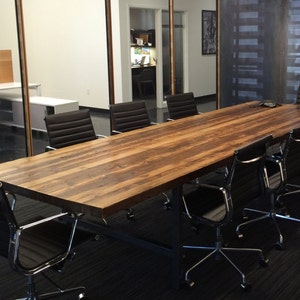 Wood Conference table in 1.5 thick white oak reclaimed wood and stainless steel legs in your choice of size and finish. image 3