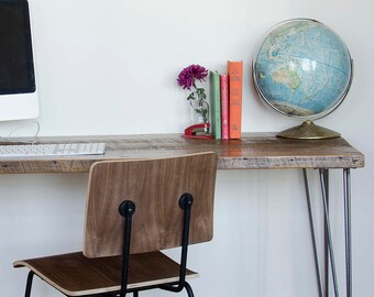 Hairpin Leg Desk made with reclaimed wood top.  Choose size, height, wood thickness and finish.