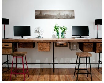 Reclaimed Wood Desk, Home Office, Office Furniture. Choose size, thickness, finish, accesories (crate drawers, locker basket, keyboard tray)