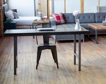 Farm House Wood Desk with Reclaimed Wood Top and Steel Legs -Handmade Furniture Wood Desk for Office- Small Rustic Wood Desk for Living Room