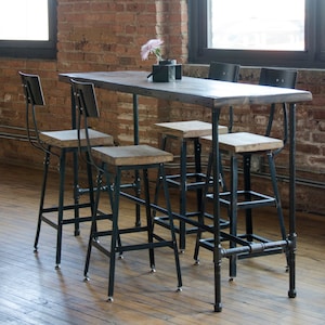 Urban Wood Goods High Top Bar Table, Bar Height Table, Bar Tables, Rustic Dining Table with pipe legs in your choice of sizes or finishes