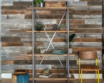 Rustic Bookcase made with reclaimed wood and steel X support.  Free Standing Unit.  Custom designs and sizes welcome.