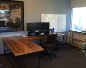 Office Desk in L shape made with with pipe legs or square steel legs in choice of size and finish
