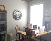 Recycled Wood Corner Desk or L Desk with steel pipe legs in L shaped in your choice of size, height and finish