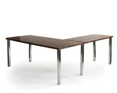 L-Shaped Desk or Corner Desk made with reclaimed wood and steel (brushed stainless or painted). Choose size, return side, thickess, finish.