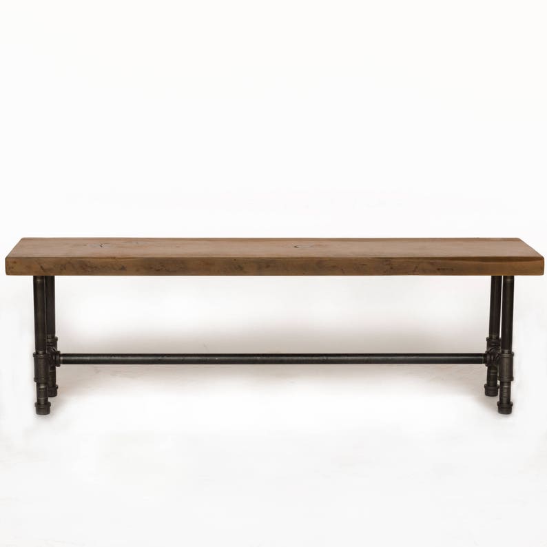 Pipe and Wood Bench made with reclaimed wood and iron pipe legs. Choose size, thickness, and finish. Custom designs welcome. image 3