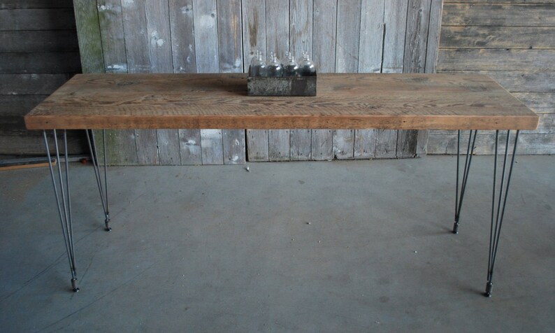 Table de jambe en épingle à cheveux en bois récupéré. Prix à partir de 60 x 30 dessus standard de 1,5 d'épaisseur image 2
