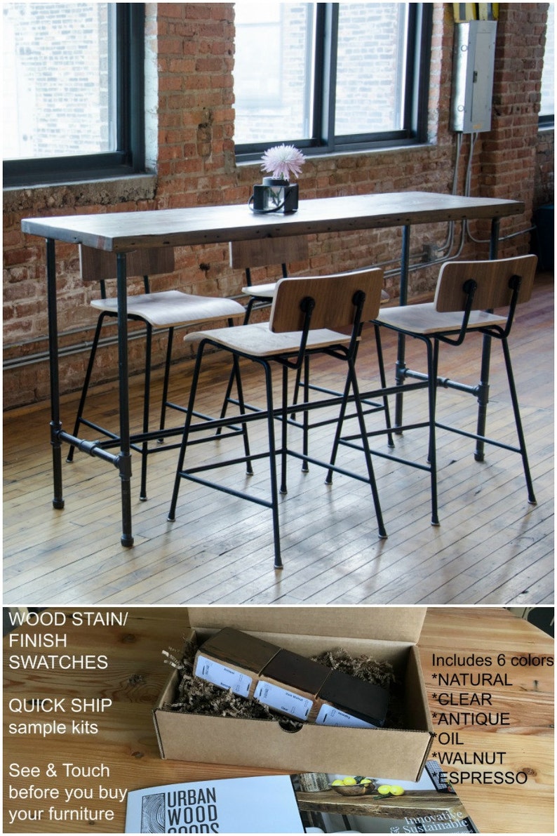 Reclamed Wood Counter Height Bistro Table, Bar Height Table made with reclaimed wood and iron pipe legs. image 1