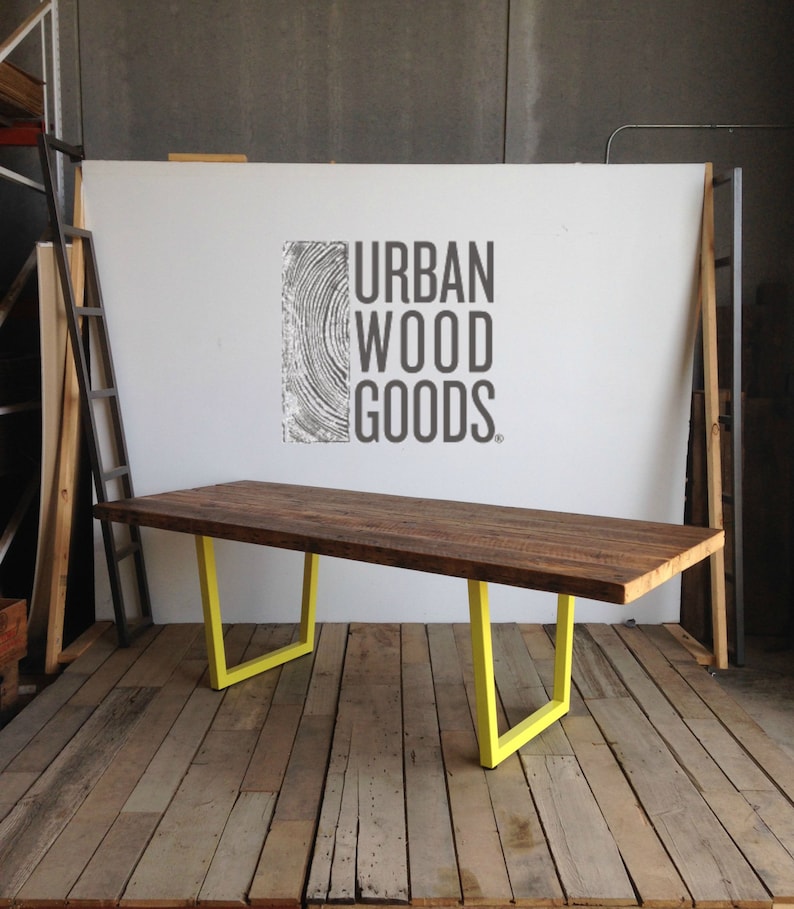 Rustic Industrial Wood Conference Table with steel legs. image 2