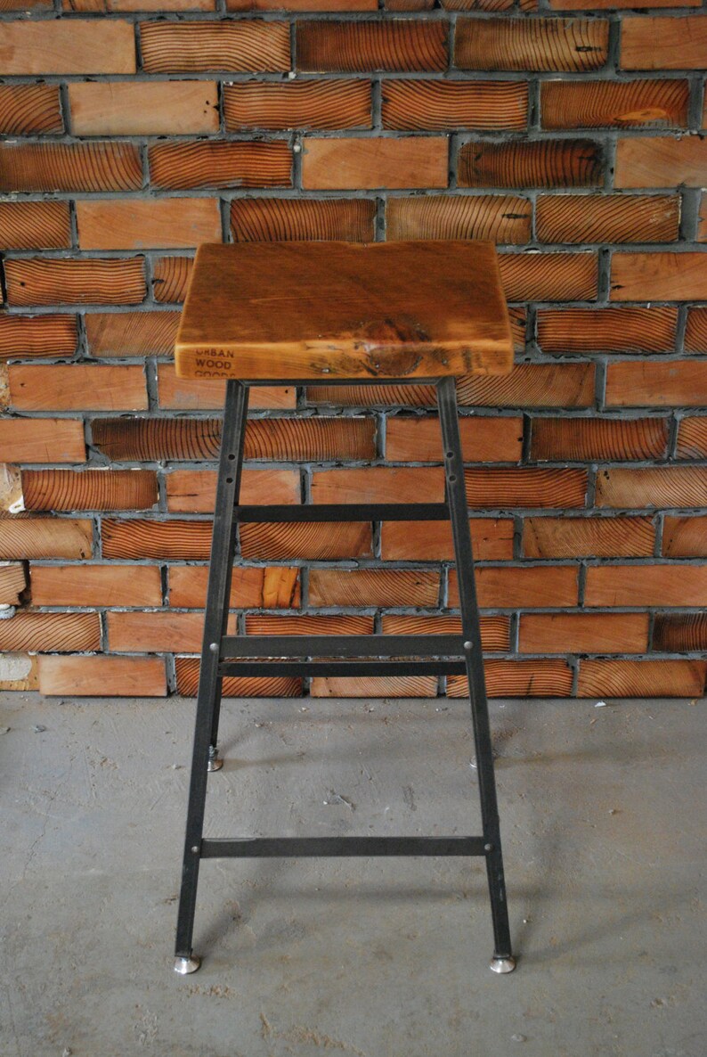 Qty 1 Made in Chicago Reclaimed Wood and Steel Industrial Shop Stool choose finish 18 table height