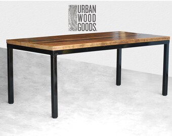 Modern dining table in reclaimed wood and steel legs in your choice of color, size and finish