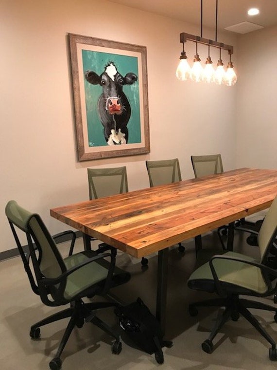 Wood Conference Table or Desk With 2.5 THICK Reclaimed Wood Top