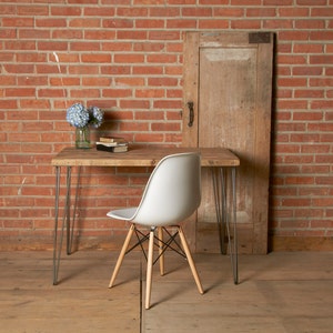 Urban Wood Desk handmade of reclaimed wood with 3 prong hairpin legs. Custom inquiries welcome. image 2