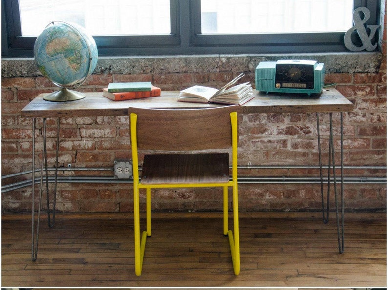 Mid Century Wood Desk With Reclaimed Wood Top and Hairpin Etsy