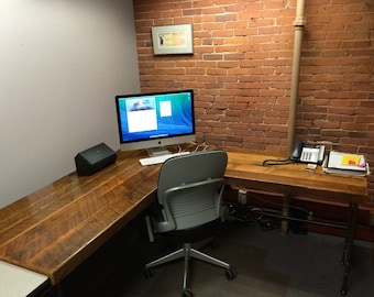 Farmhouse Office Desk in L Shape - L Shaped Desk Made with Reclaimed Wood - Solid Wood and Steel Office Desk L Shape - L Shaped Desk Wood