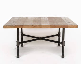 Wood Coffee table with steel pipe legs made of reclaimed wood, Standard 1.5" top, x 36" L x 36" w x 18" tall