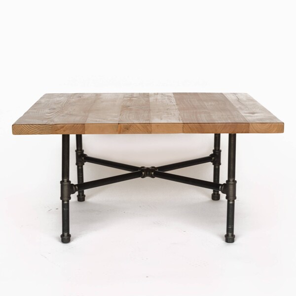 Wood Coffee table with steel pipe legs made of reclaimed wood, Standard 1.5" top, x 36" L x 36" w x 18" tall