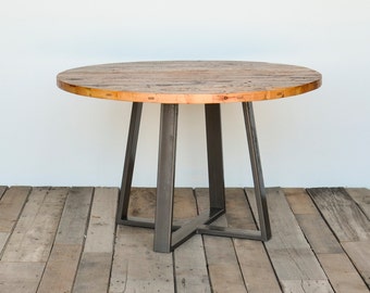 Reclaimed Wood Coffee Table Round - Pedestal Table Base for Round Top and Steel Legs - Round Coffee Table Wood - Round Rustic Dining Table