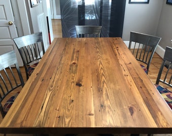 Reclaimed Wood Dining Table with 2.5" thick top and steel legs in your choice of leg style, color, size and finish