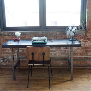 Modern Computer Desk made with reclaimed wood and steel or pipe base. Choose size, style and wood thickness/finish. image 4