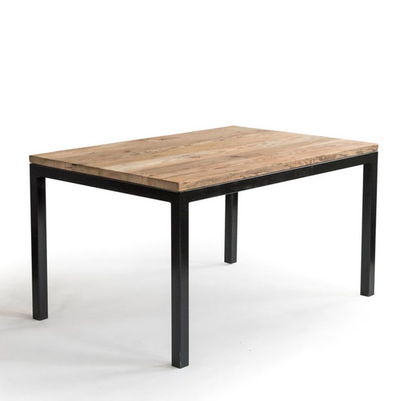 Reclaimed Wood Dining Table With Painted Steel Base In Your Image 0