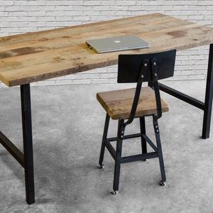 Reclaimed Wood Desk with steel H frame legs in choice of height, size, wood thickness and finish. image 1