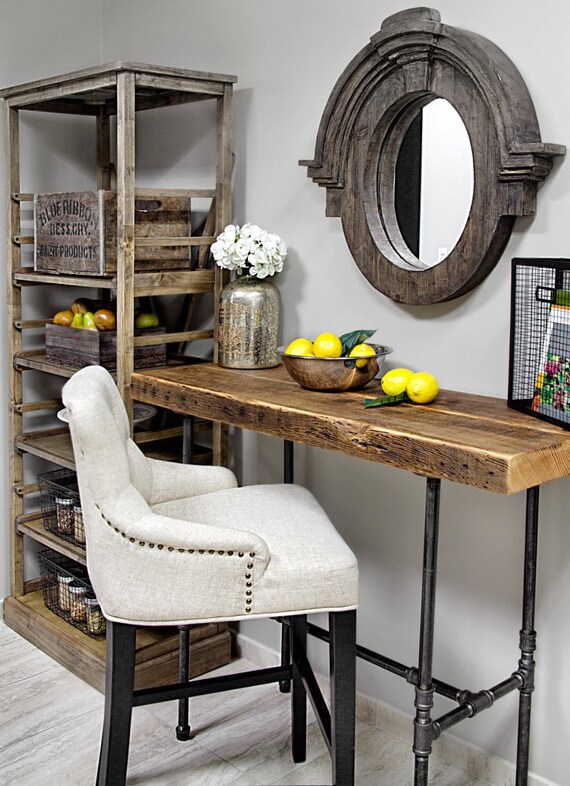 Pipe Leg High Top Reclaimed Wood Desk With 2.5 Thick Reclaimed