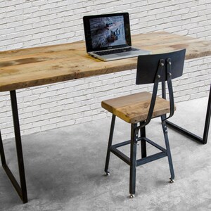 Standing Computer Desk, High Top Desk made with reclaimed wood and steel base, Custom designs available. Choose size, thickness and finish. image 3