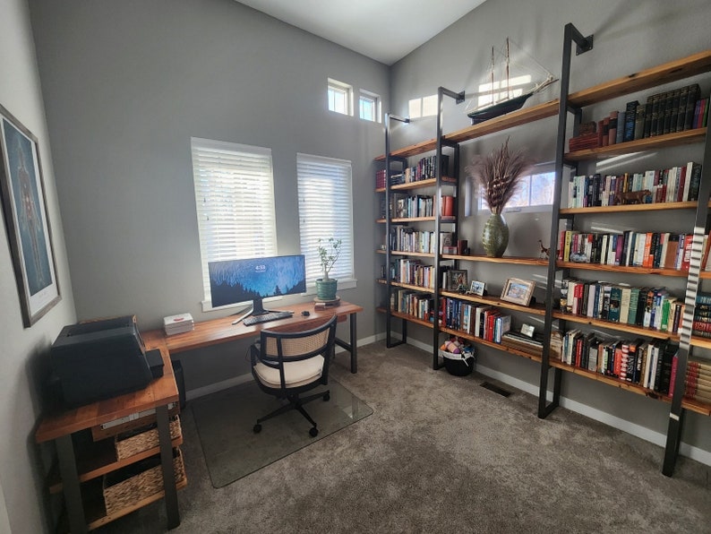 Farmhouse Office Desk L Shape Made with Reclaimed Wood L Shaped Computer Desk for Room Corner Reclaimed Wood L Shaped Desk for Office image 2