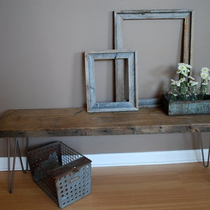 Rustic Wood Bench with sliding locker basket drawer made with reclaimed wood and hairpin legs. Choose size and finish. image 3