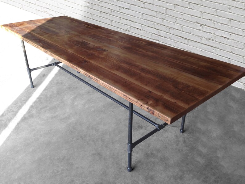 Rustic Wood Coffee Table Large Recycled Wood Table with Steel Pipe Legs Industrial Furniture Table Large Mid Century Modern Coffee Table image 1
