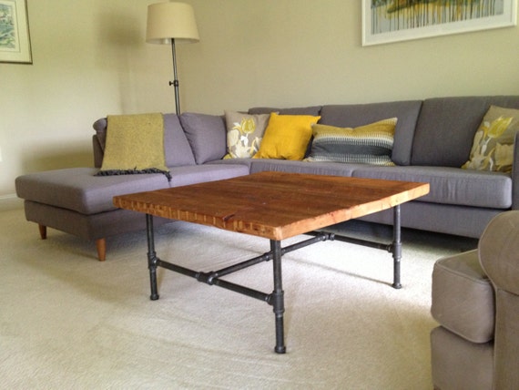 Harvest Wood Coffee Table With Steel Pipe Leg Base Standard 1.5