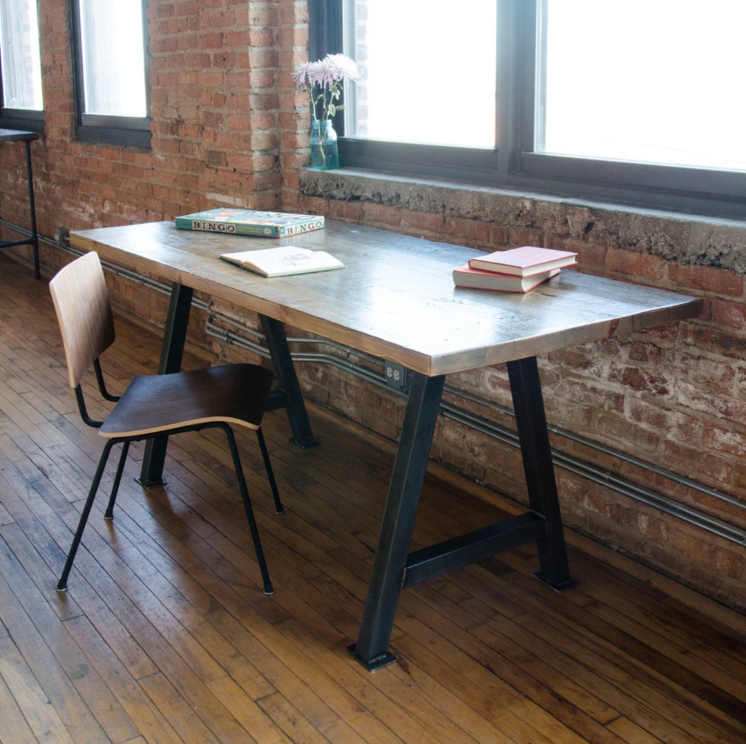 Reclaimed Wood Desk Top With Steel Aframe Legs Rustic Wood Etsy