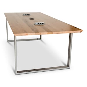 Reclaimed White Oak Conference Table with Knife Cut Edge Reclaimed Oak Coffee Table with Steel Legs Modern Office Furniture Wood Table image 1