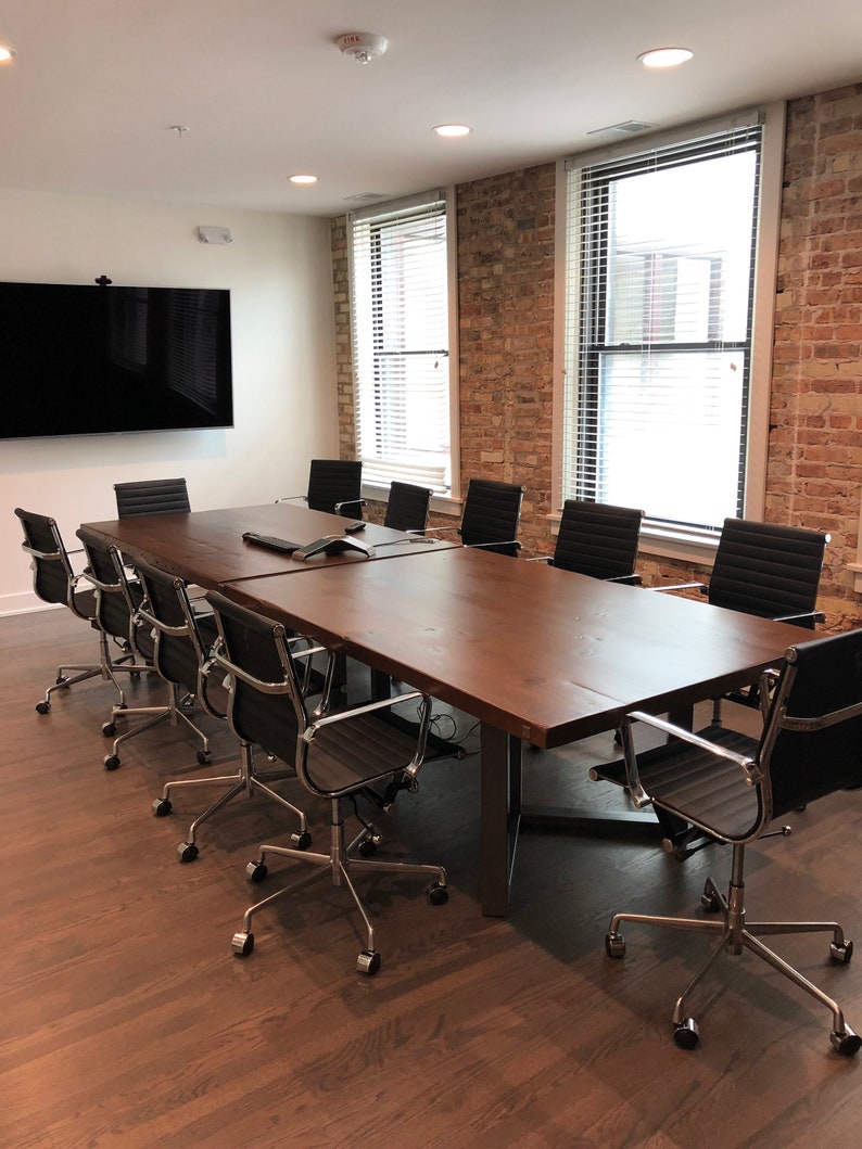 Solid Wood Dining Table or Office Table with reclaimed wood top and steel legs in choice of sizes or finishes image 1